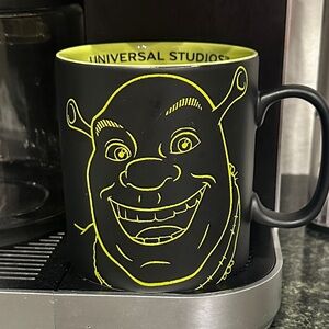 Universal Studios large Black coffee mug with Green Shrek Design front and back